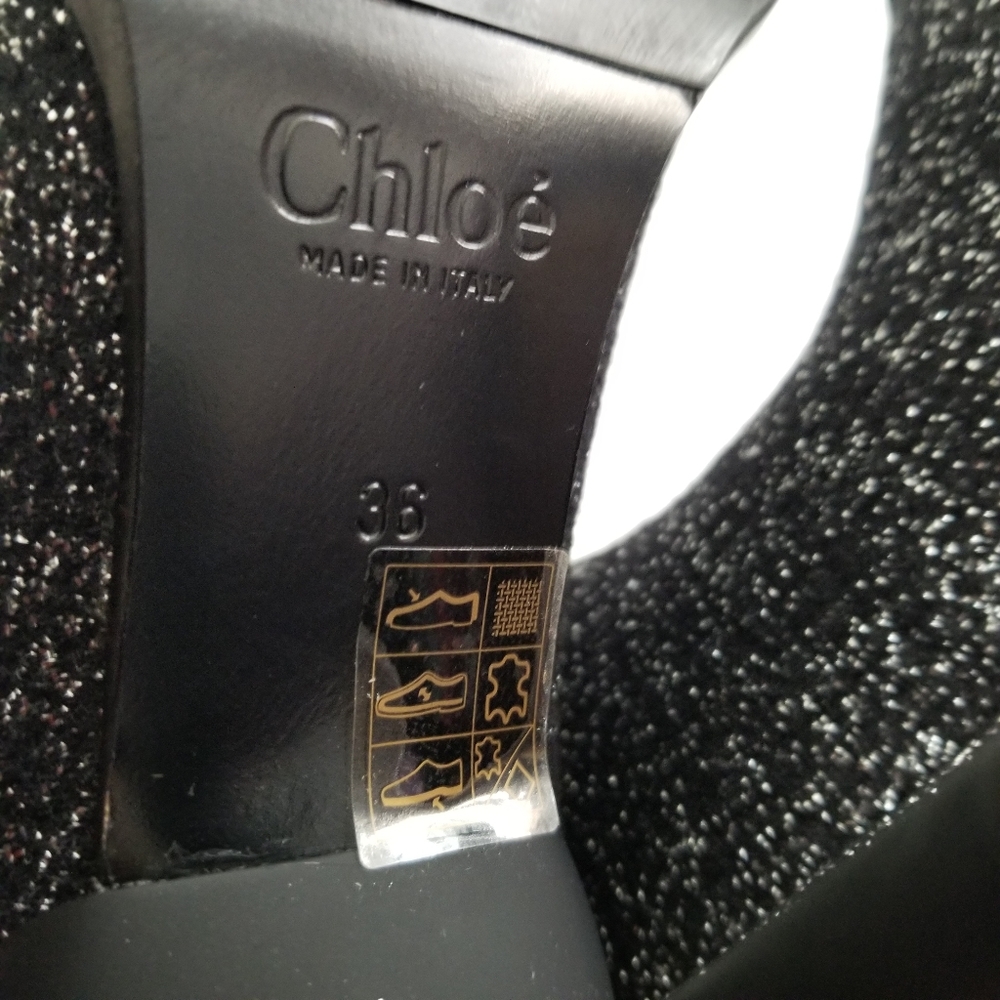 Chloe Lurex Knitted High Heel Elastic Sock Ankle Boots Size 36 Black Sil… - Picture 11 of 14
